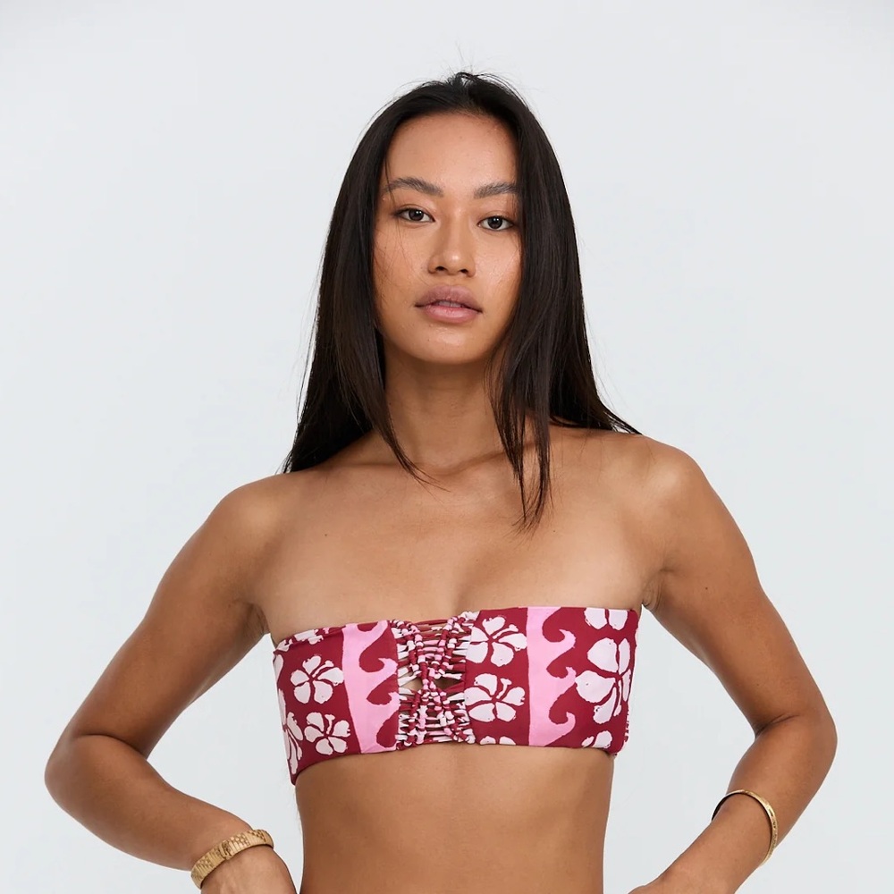 Benoa Swim Pink and Burgundy Floral Bandeau Bikini Top